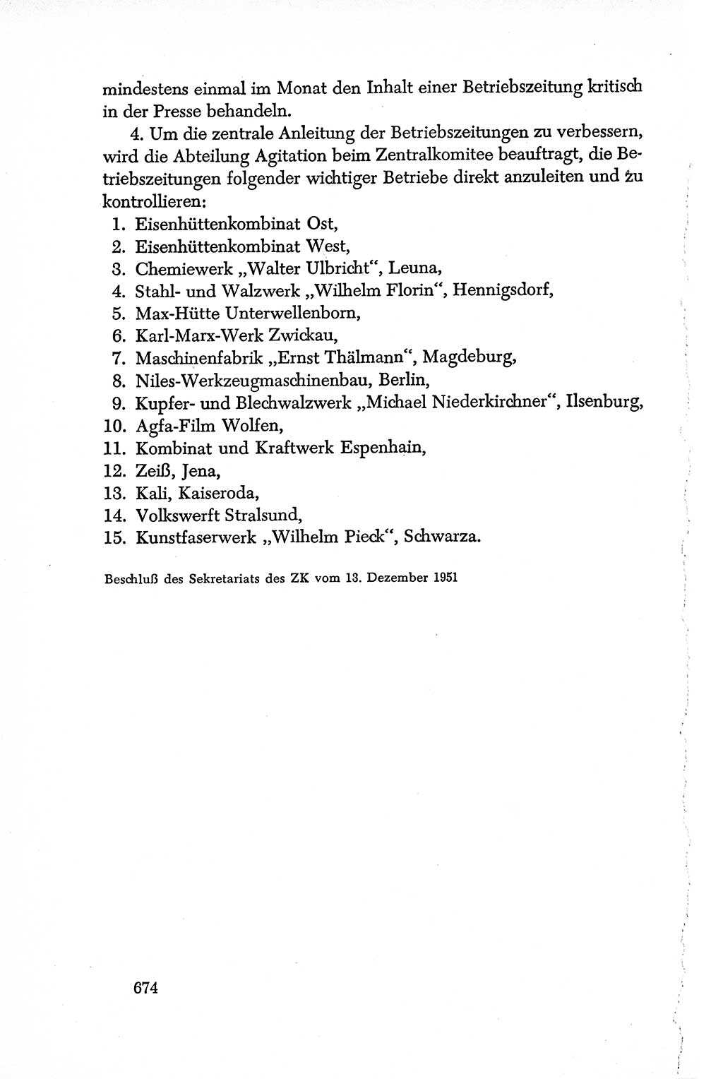 Dokumente der Sozialistischen Einheitspartei Deutschlands (SED) [Deutsche Demokratische Republik (DDR)] 1950-1952, Seite 674 (Dok. SED DDR 1950-1952, S. 674)