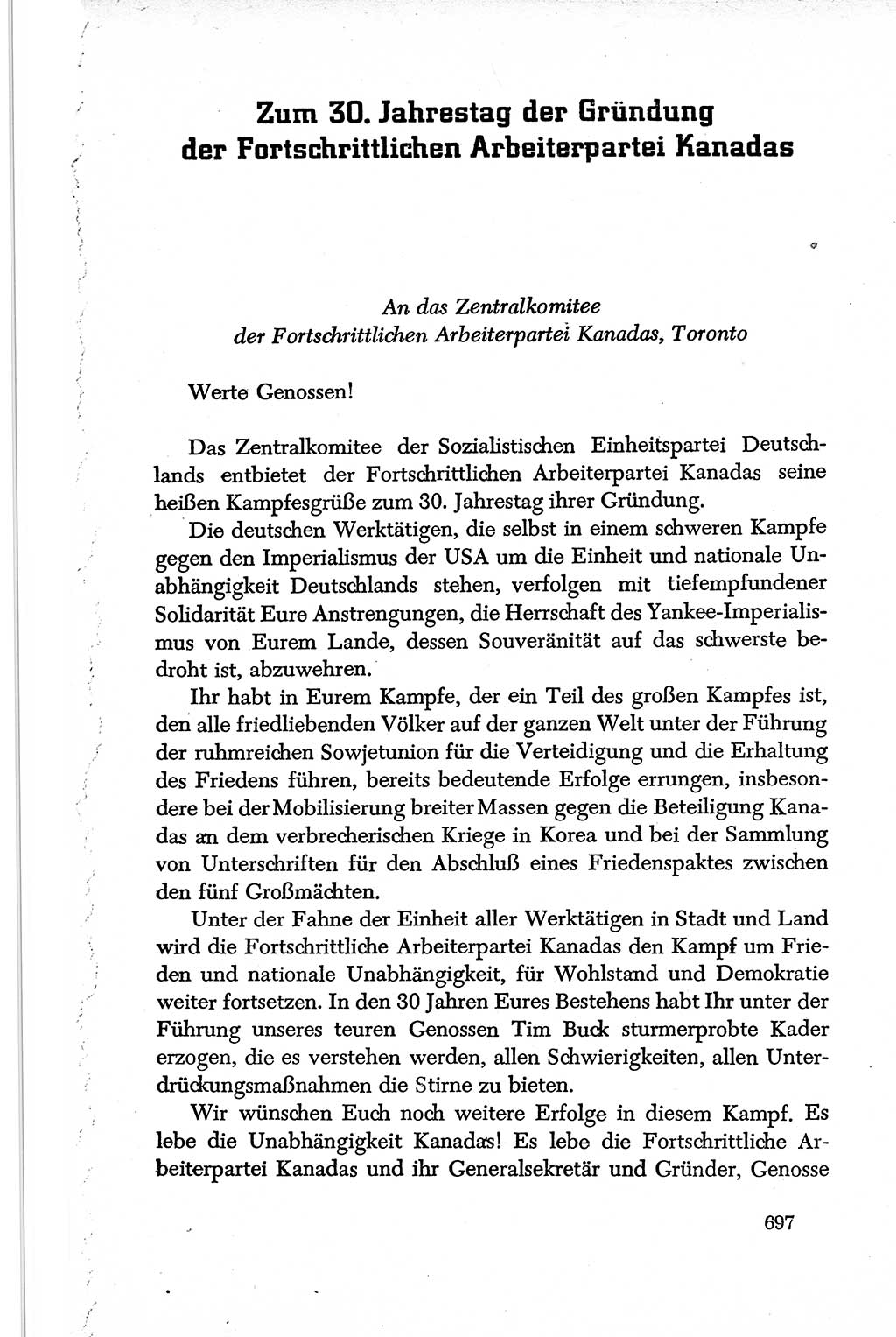 Dokumente der Sozialistischen Einheitspartei Deutschlands (SED) [Deutsche Demokratische Republik (DDR)] 1950-1952, Seite 697 (Dok. SED DDR 1950-1952, S. 697)