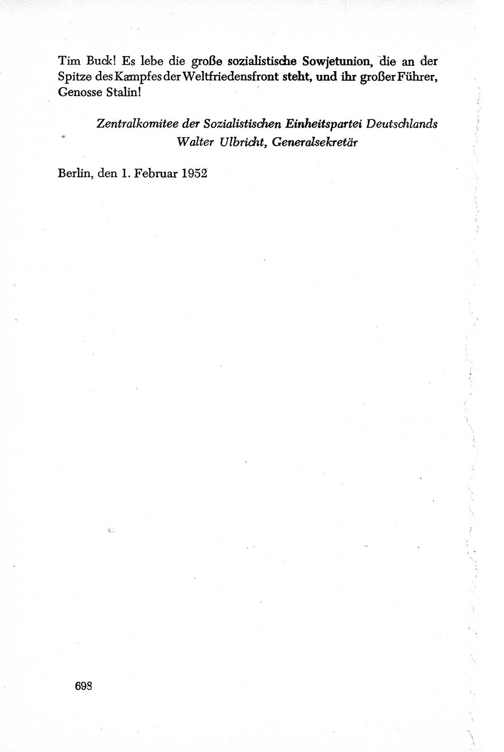 Dokumente der Sozialistischen Einheitspartei Deutschlands (SED) [Deutsche Demokratische Republik (DDR)] 1950-1952, Seite 698 (Dok. SED DDR 1950-1952, S. 698)