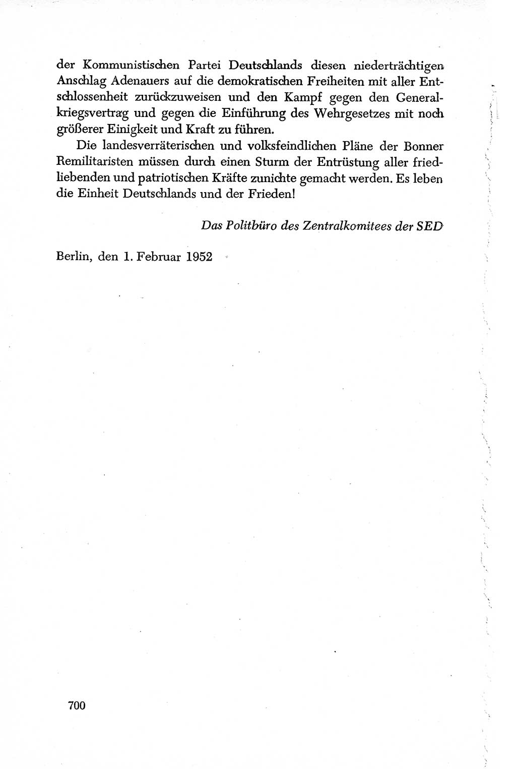 Dokumente der Sozialistischen Einheitspartei Deutschlands (SED) [Deutsche Demokratische Republik (DDR)] 1950-1952, Seite 700 (Dok. SED DDR 1950-1952, S. 700)
