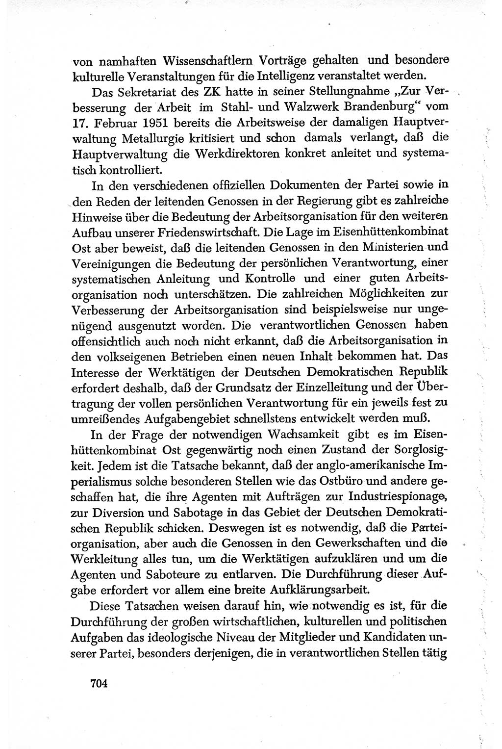 Dokumente der Sozialistischen Einheitspartei Deutschlands (SED) [Deutsche Demokratische Republik (DDR)] 1950-1952, Seite 704 (Dok. SED DDR 1950-1952, S. 704)