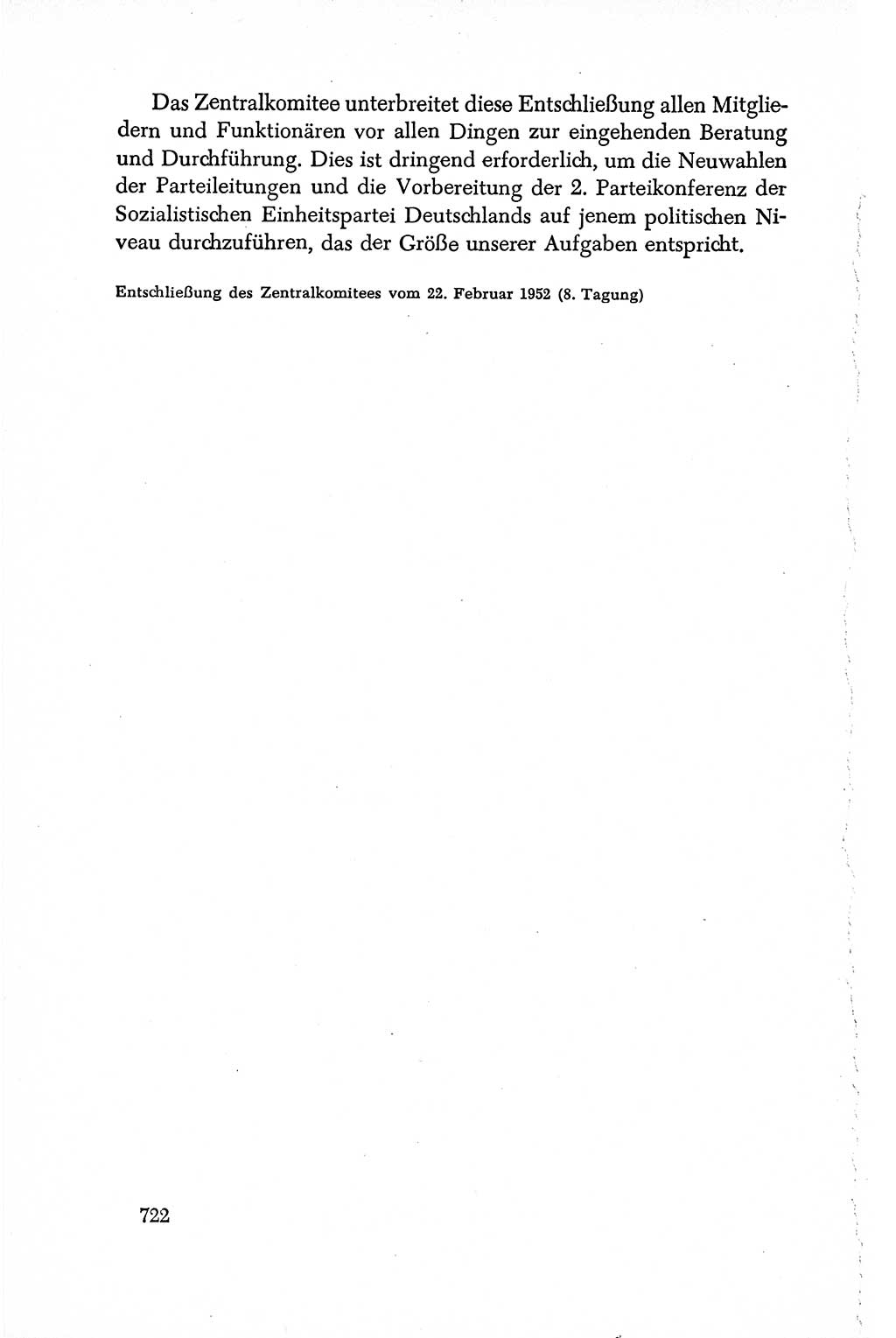 Dokumente der Sozialistischen Einheitspartei Deutschlands (SED) [Deutsche Demokratische Republik (DDR)] 1950-1952, Seite 722 (Dok. SED DDR 1950-1952, S. 722)
