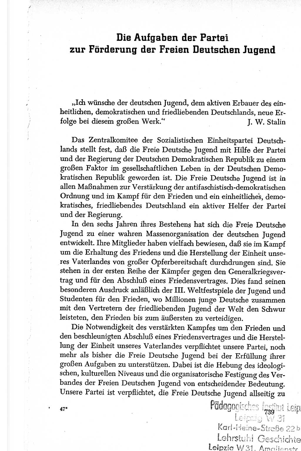 Dokumente der Sozialistischen Einheitspartei Deutschlands (SED) [Deutsche Demokratische Republik (DDR)] 1950-1952, Seite 739 (Dok. SED DDR 1950-1952, S. 739)
