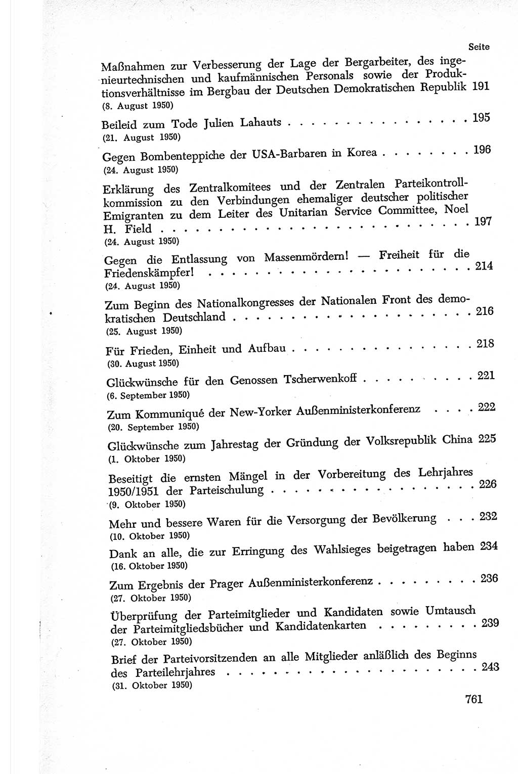 Dokumente der Sozialistischen Einheitspartei Deutschlands (SED) [Deutsche Demokratische Republik (DDR)] 1950-1952, Seite 761 (Dok. SED DDR 1950-1952, S. 761)