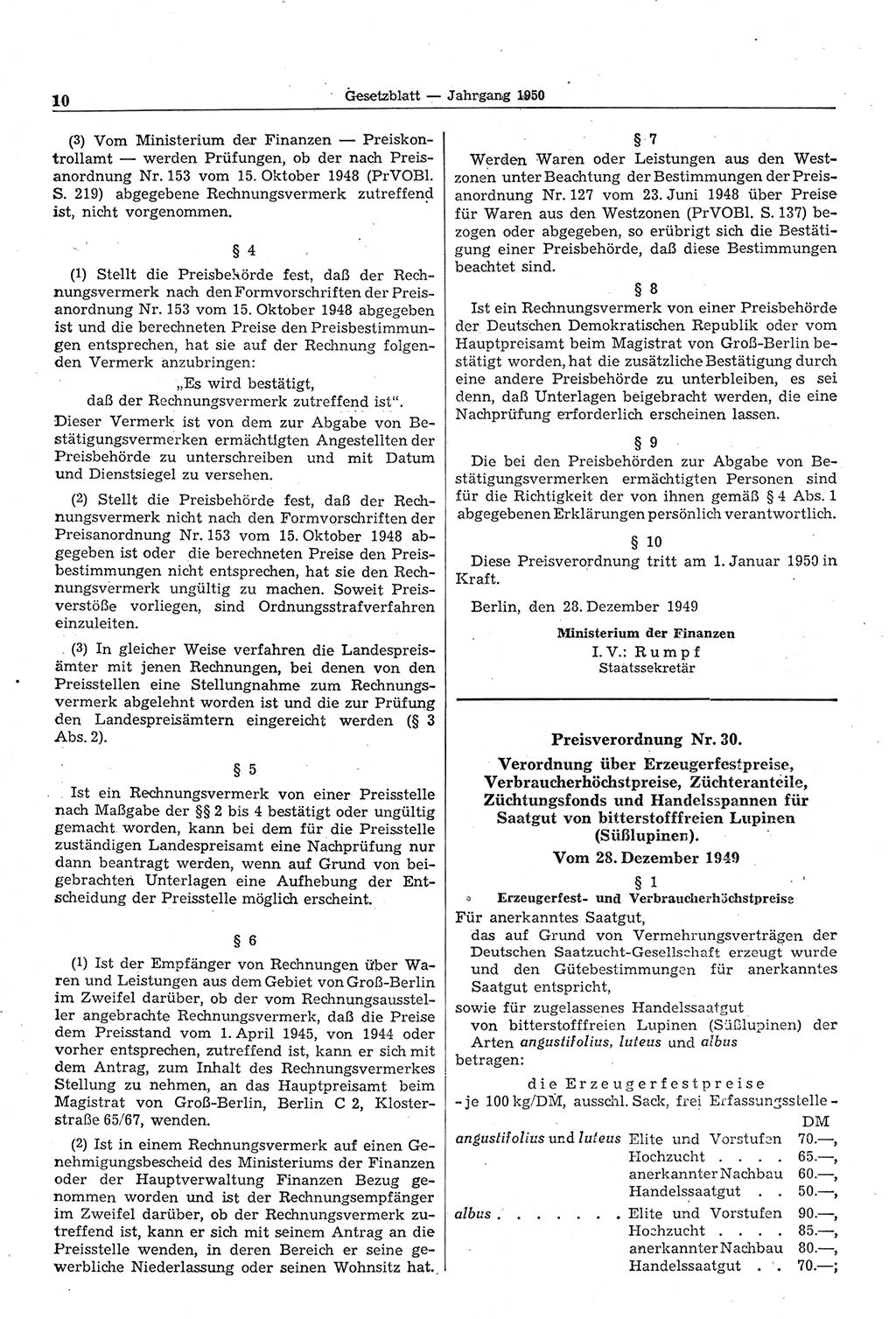 Gesetzblatt (GBl.) der Deutschen Demokratischen Republik (DDR) 1950, Seite 10 (GBl. DDR 1950, S. 10)