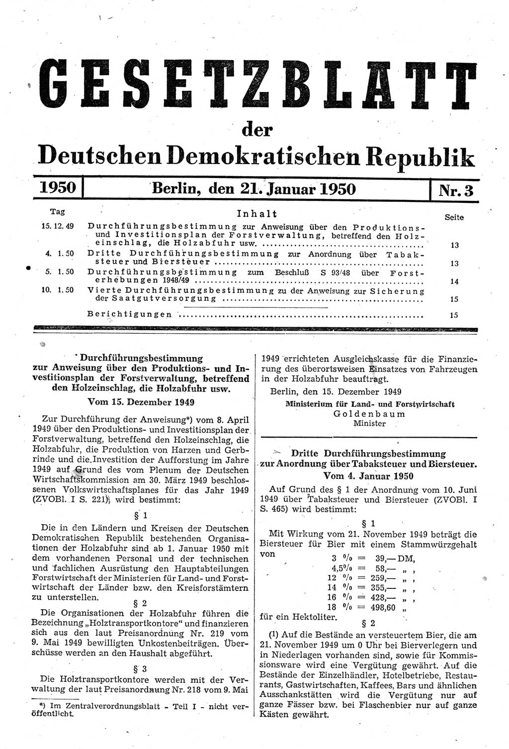 Gesetzblatt (GBl.) der Deutschen Demokratischen Republik (DDR) 1950, Seite 13 (GBl. DDR 1950, S. 13)