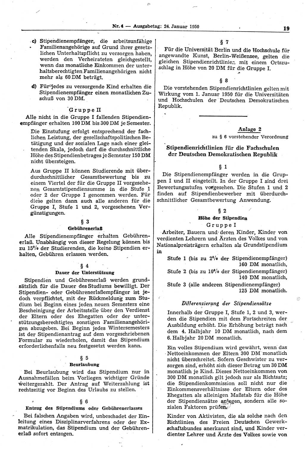 Gesetzblatt (GBl.) der Deutschen Demokratischen Republik (DDR) 1950, Seite 19 (GBl. DDR 1950, S. 19)