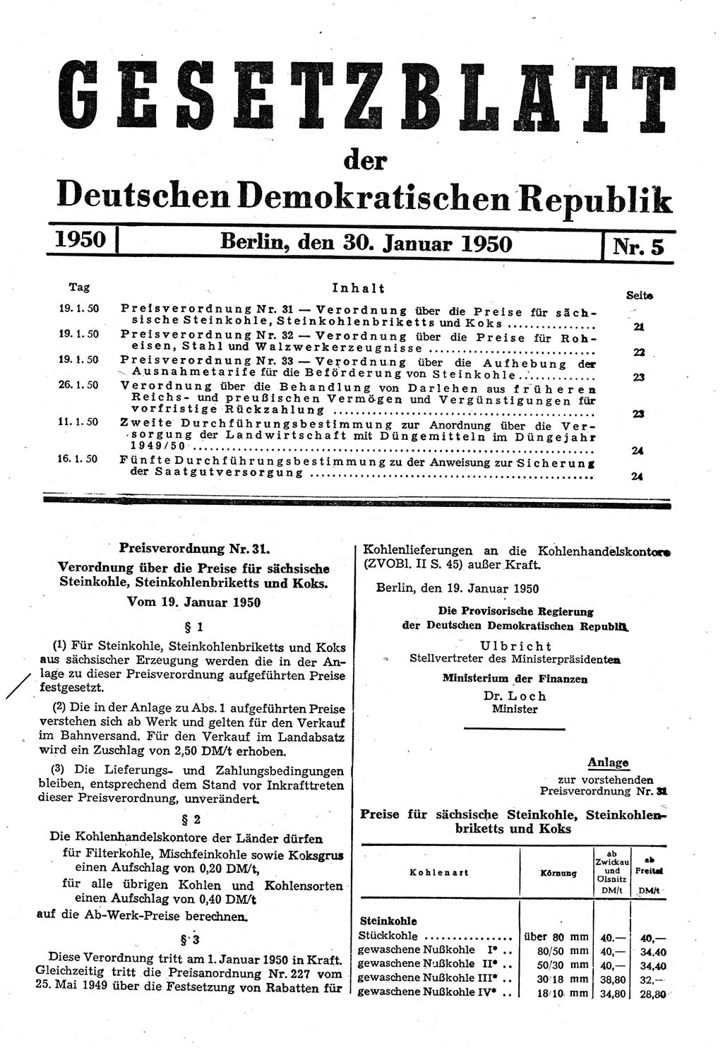 Gesetzblatt (GBl.) der Deutschen Demokratischen Republik (DDR) 1950, Seite 21 (GBl. DDR 1950, S. 21)