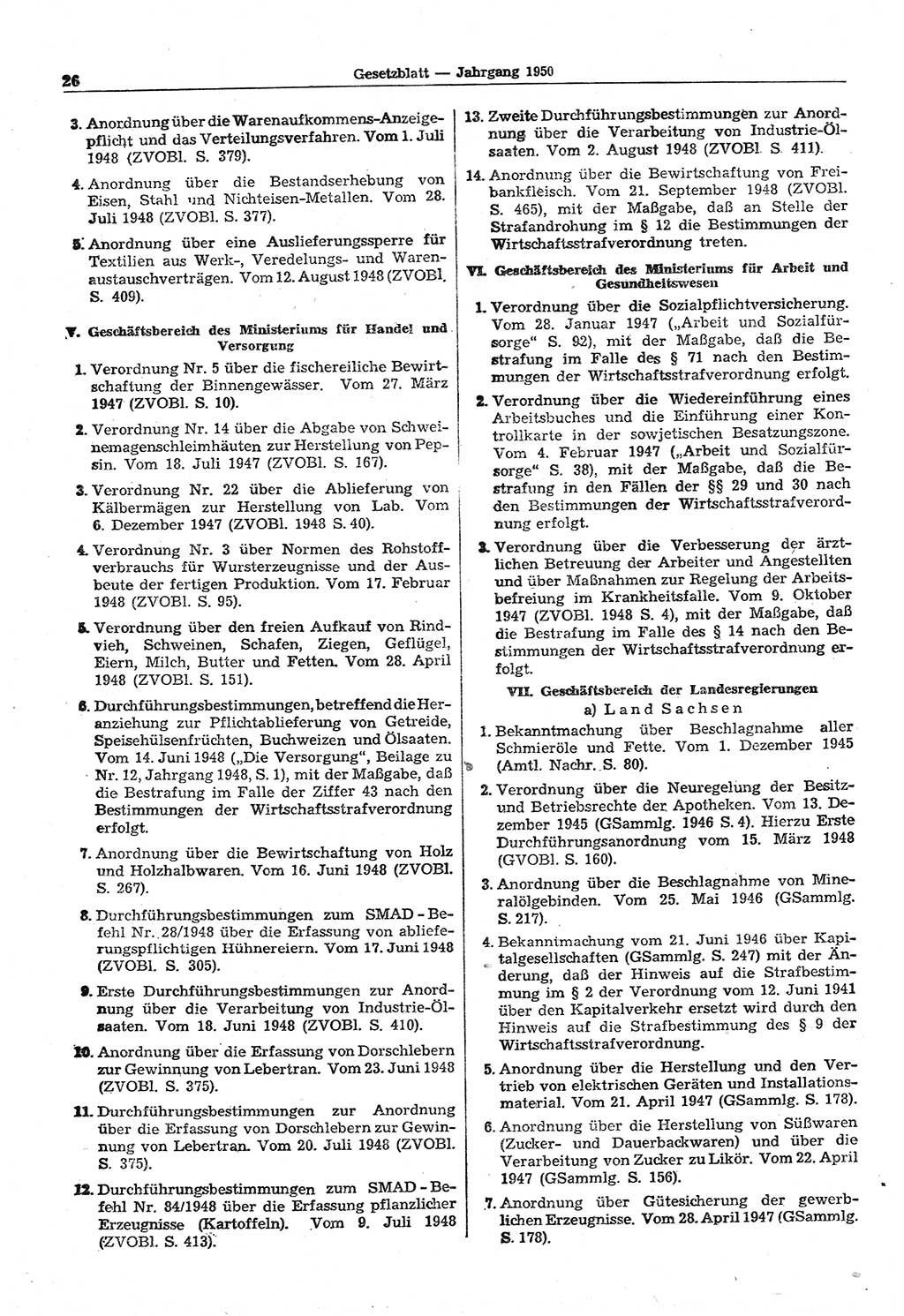 Gesetzblatt (GBl.) der Deutschen Demokratischen Republik (DDR) 1950, Seite 26 (GBl. DDR 1950, S. 26)
