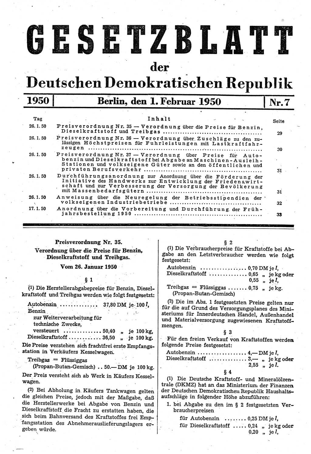 Gesetzblatt (GBl.) der Deutschen Demokratischen Republik (DDR) 1950, Seite 29 (GBl. DDR 1950, S. 29)