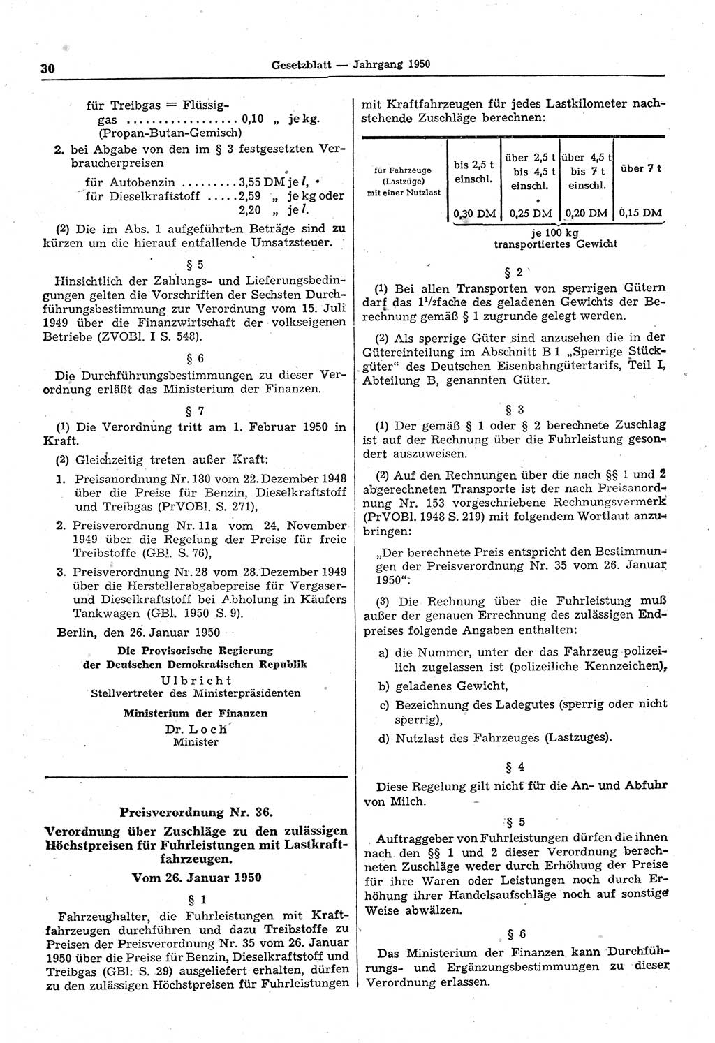 Gesetzblatt (GBl.) der Deutschen Demokratischen Republik (DDR) 1950, Seite 30 (GBl. DDR 1950, S. 30)