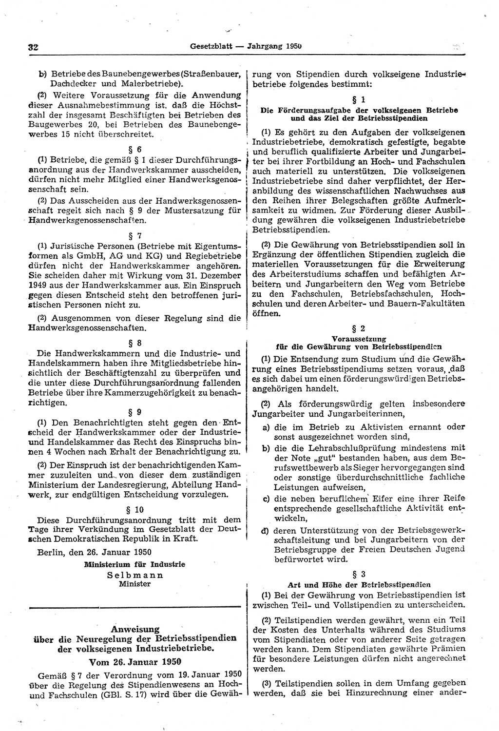 Gesetzblatt (GBl.) der Deutschen Demokratischen Republik (DDR) 1950, Seite 32 (GBl. DDR 1950, S. 32)
