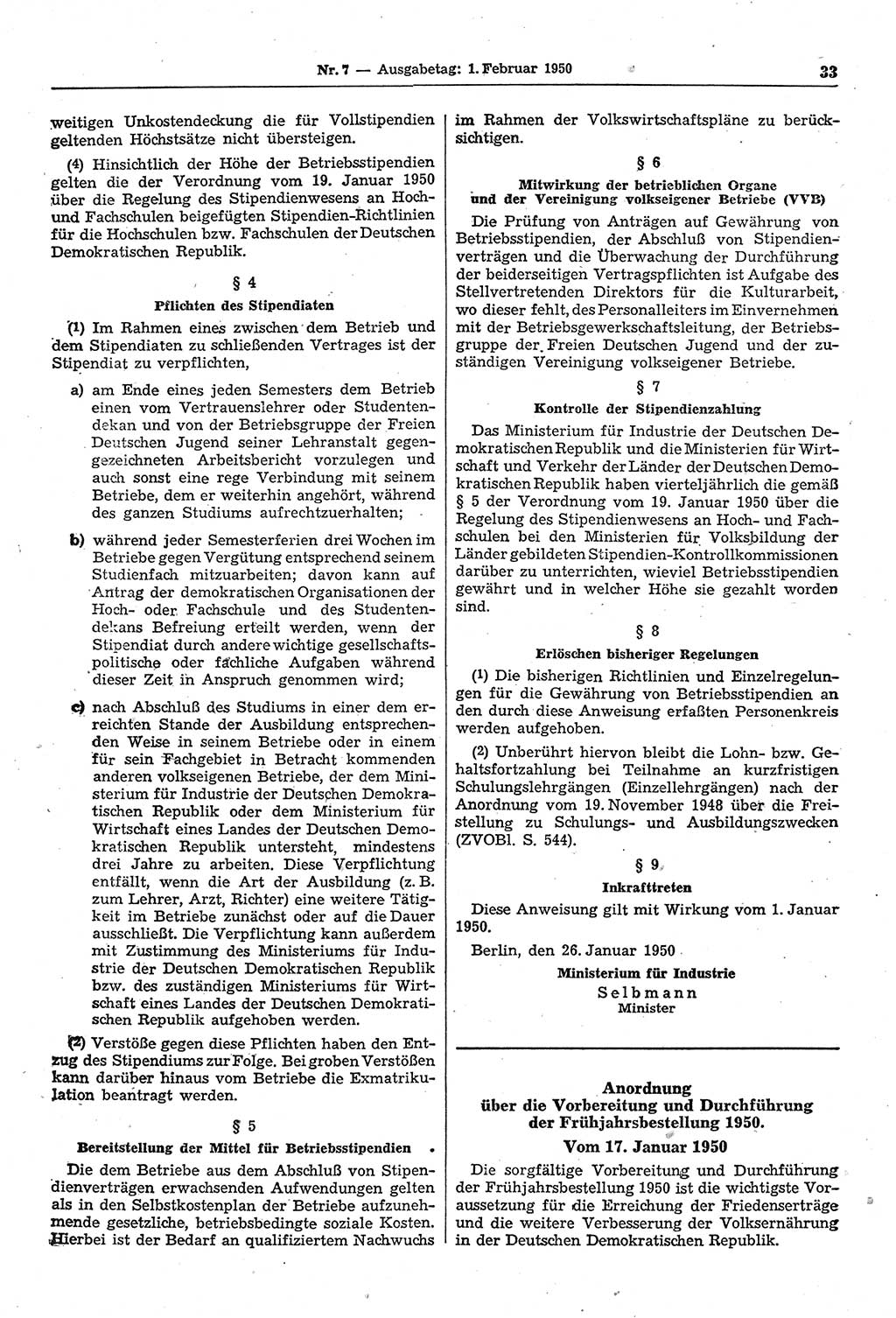 Gesetzblatt (GBl.) der Deutschen Demokratischen Republik (DDR) 1950, Seite 33 (GBl. DDR 1950, S. 33)