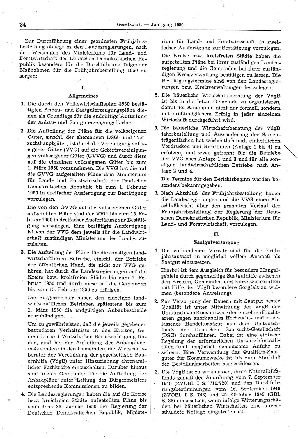 Gesetzblatt (GBl.) der Deutschen Demokratischen Republik (DDR) 1950, Seite 34 (GBl. DDR 1950, S. 34)