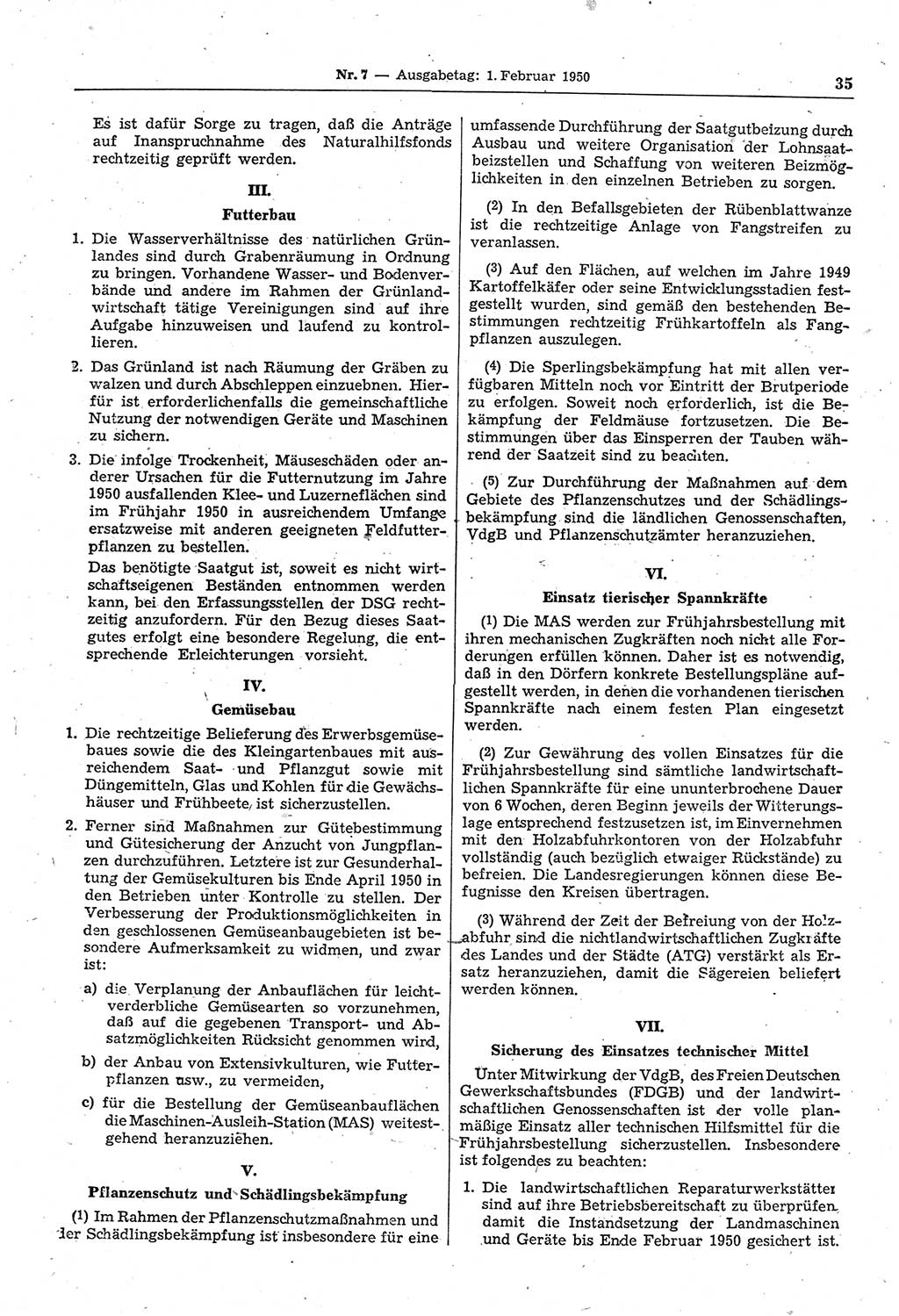 Gesetzblatt (GBl.) der Deutschen Demokratischen Republik (DDR) 1950, Seite 35 (GBl. DDR 1950, S. 35)