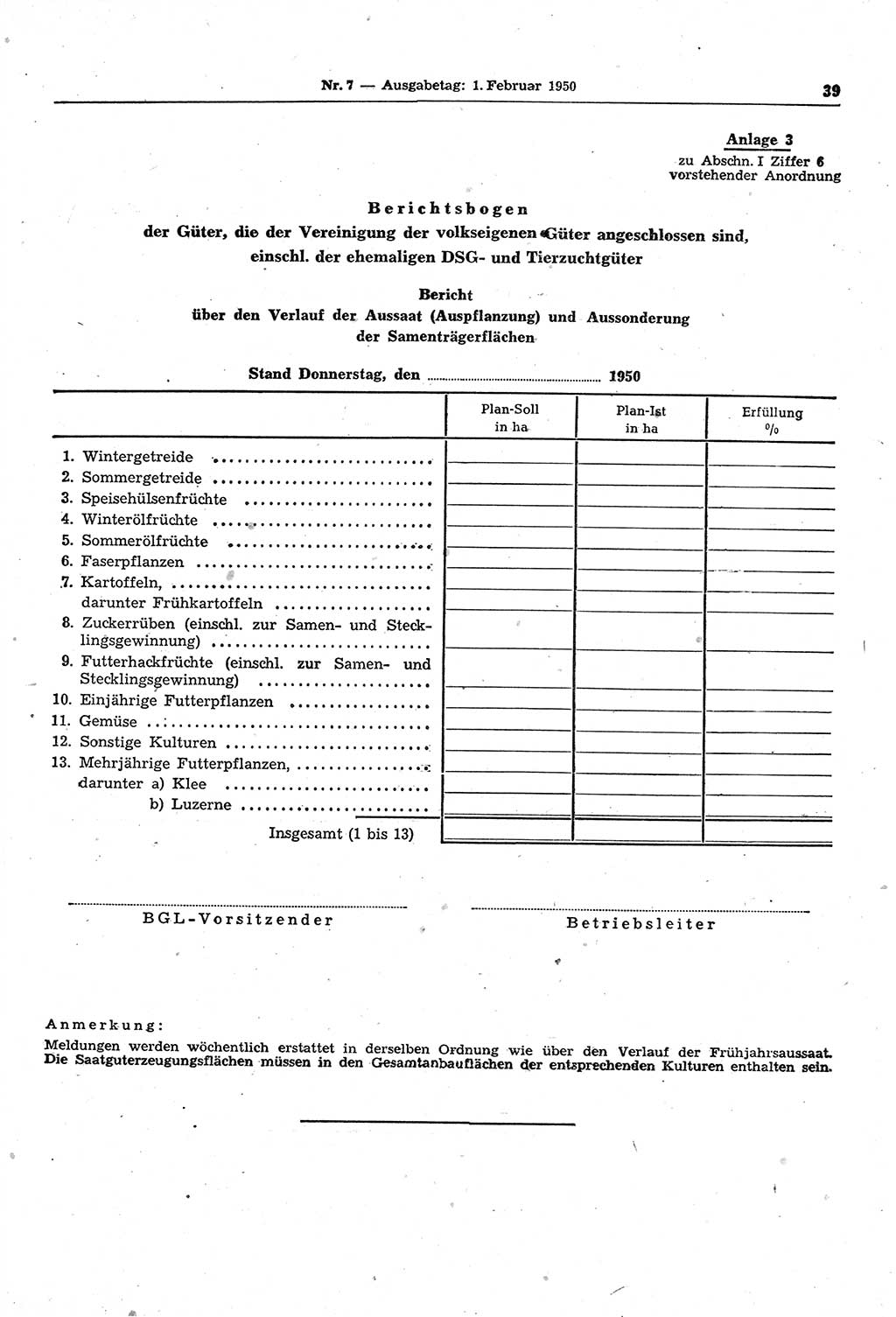 Gesetzblatt (GBl.) der Deutschen Demokratischen Republik (DDR) 1950, Seite 39 (GBl. DDR 1950, S. 39)