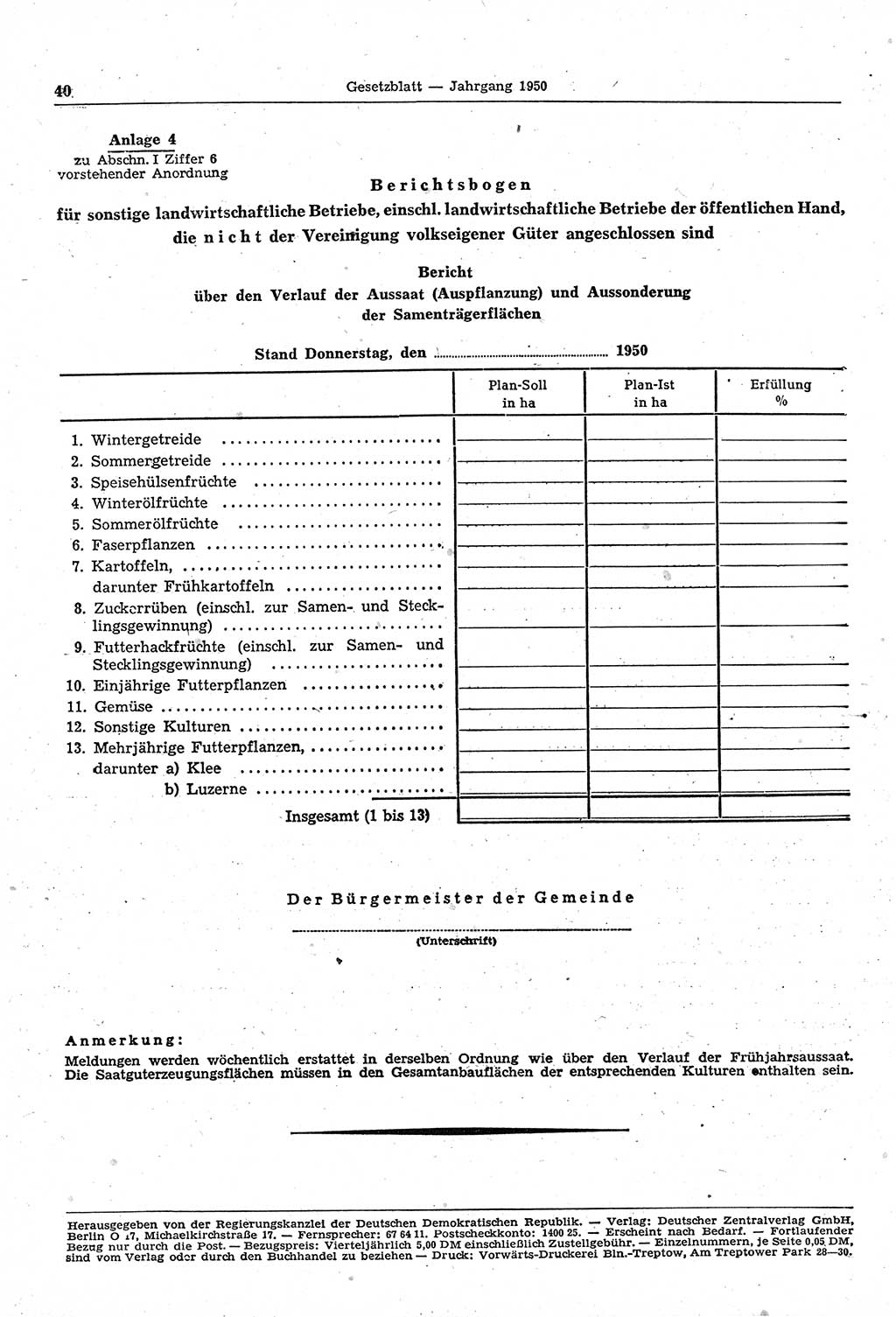 Gesetzblatt (GBl.) der Deutschen Demokratischen Republik (DDR) 1950, Seite 40 (GBl. DDR 1950, S. 40)