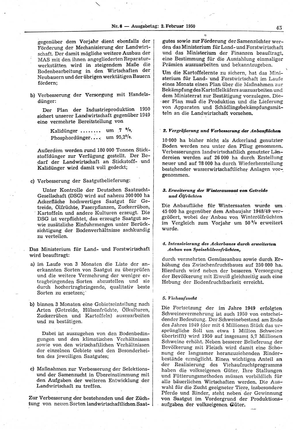 Gesetzblatt (GBl.) der Deutschen Demokratischen Republik (DDR) 1950, Seite 45 (GBl. DDR 1950, S. 45)