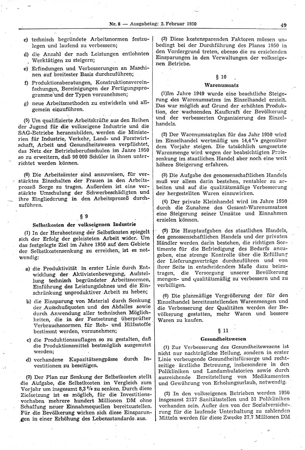 Gesetzblatt (GBl.) der Deutschen Demokratischen Republik (DDR) 1950, Seite 49 (GBl. DDR 1950, S. 49)