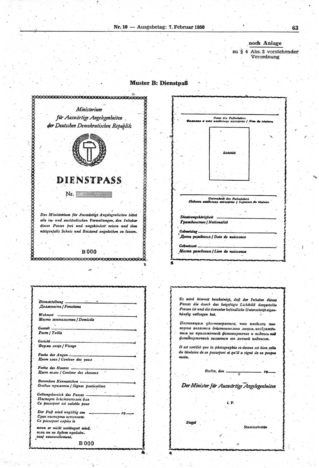 Gesetzblatt (GBl.) der Deutschen Demokratischen Republik (DDR) 1950, Seite 63 (GBl. DDR 1950, S. 63)