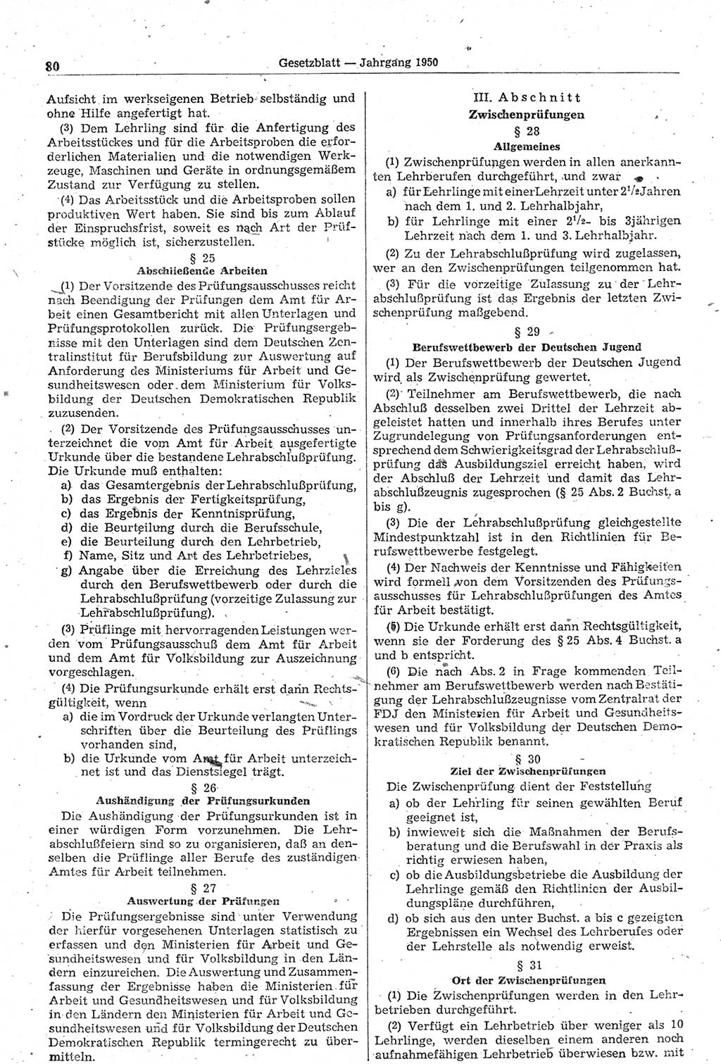 Gesetzblatt (GBl.) der Deutschen Demokratischen Republik (DDR) 1950, Seite 80 (GBl. DDR 1950, S. 80)