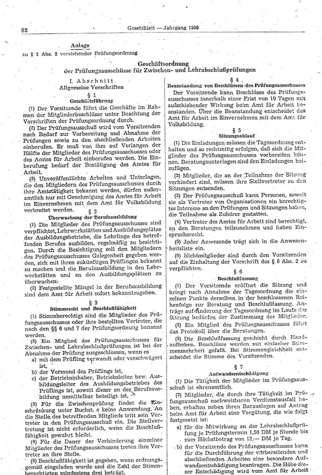 Gesetzblatt (GBl.) der Deutschen Demokratischen Republik (DDR) 1950, Seite 82 (GBl. DDR 1950, S. 82)