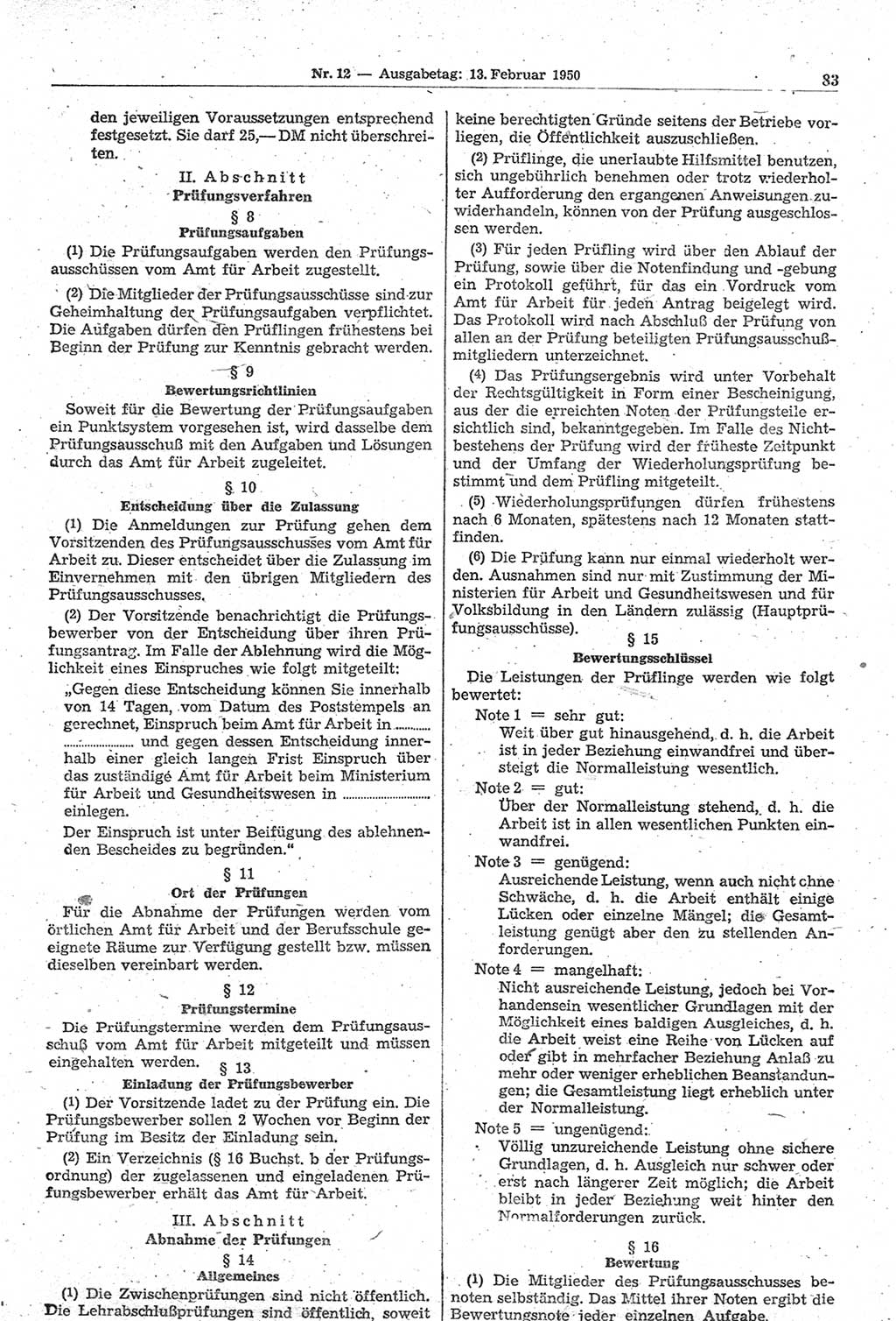 Gesetzblatt (GBl.) der Deutschen Demokratischen Republik (DDR) 1950, Seite 83 (GBl. DDR 1950, S. 83)