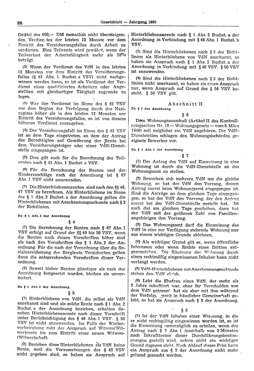 Gesetzblatt (GBl.) der Deutschen Demokratischen Republik (DDR) 1950, Seite 88 (GBl. DDR 1950, S. 88)