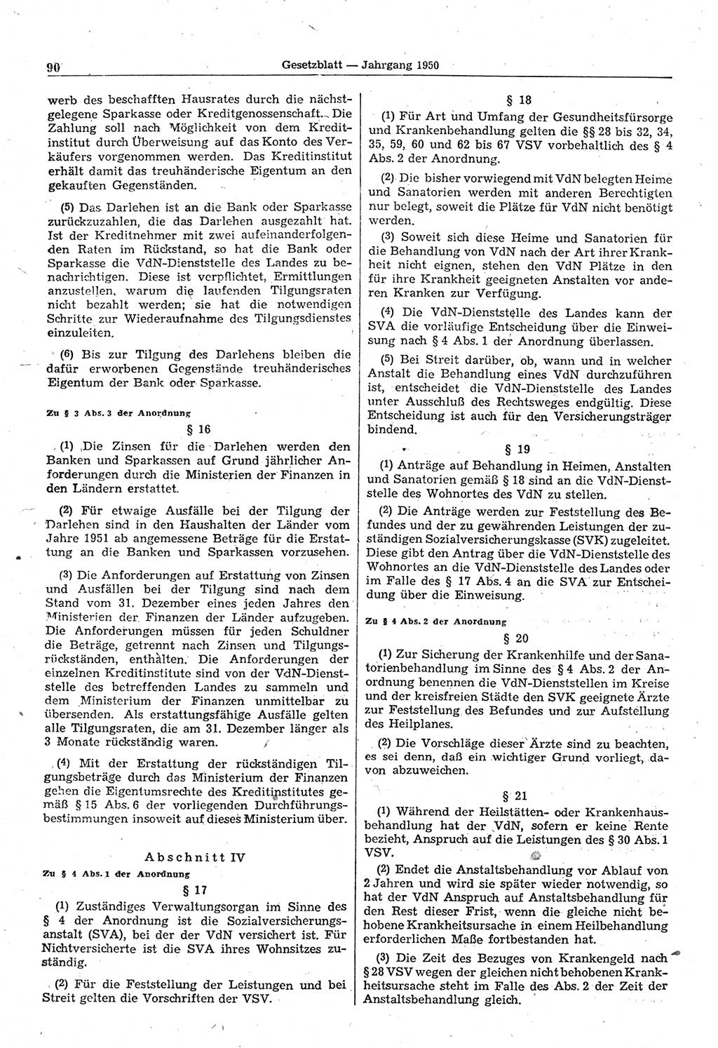 Gesetzblatt (GBl.) der Deutschen Demokratischen Republik (DDR) 1950, Seite 90 (GBl. DDR 1950, S. 90)