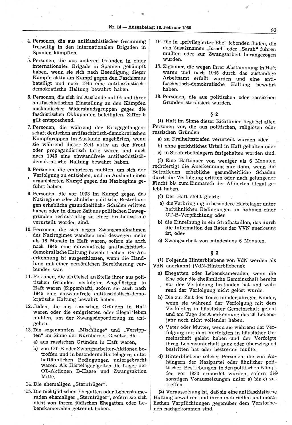 Gesetzblatt (GBl.) der Deutschen Demokratischen Republik (DDR) 1950, Seite 93 (GBl. DDR 1950, S. 93)