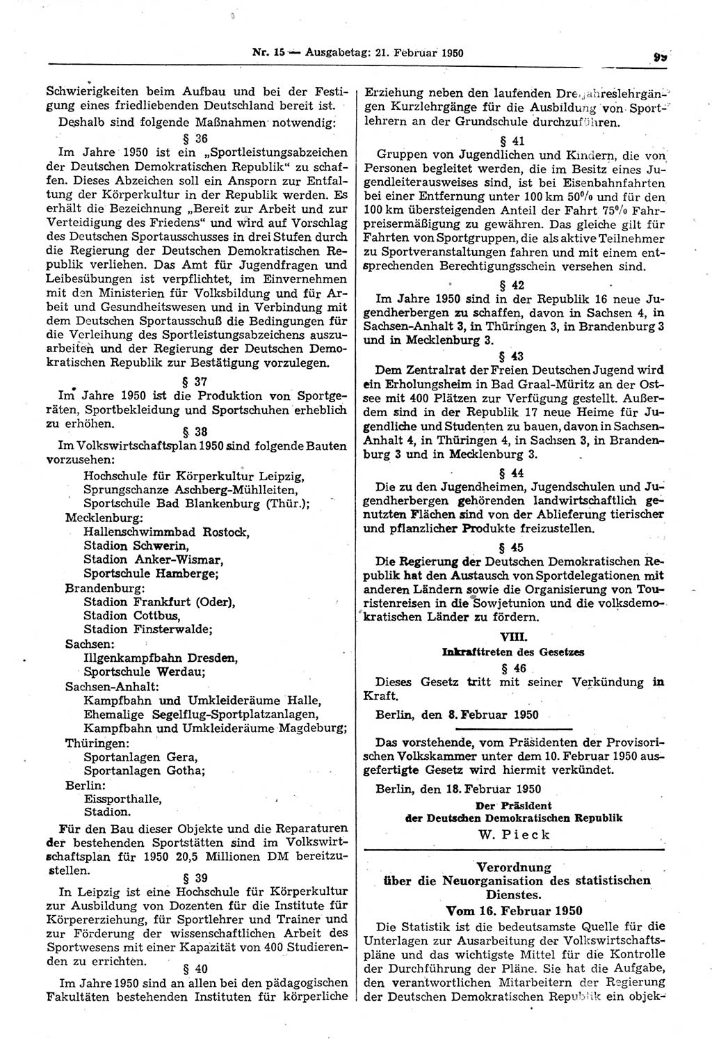 Gesetzblatt (GBl.) der Deutschen Demokratischen Republik (DDR) 1950, Seite 99 (GBl. DDR 1950, S. 99)