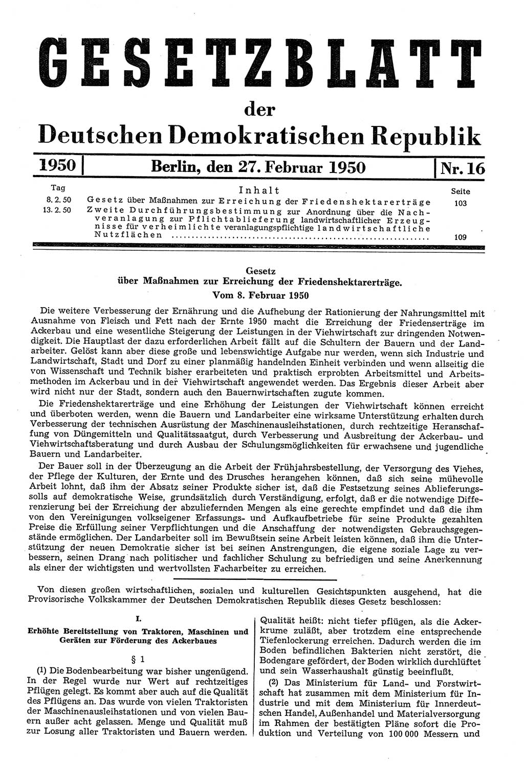 Gesetzblatt (GBl.) der Deutschen Demokratischen Republik (DDR) 1950, Seite 103 (GBl. DDR 1950, S. 103)