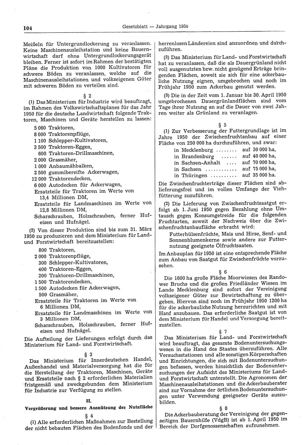 Gesetzblatt (GBl.) der Deutschen Demokratischen Republik (DDR) 1950, Seite 104 (GBl. DDR 1950, S. 104)