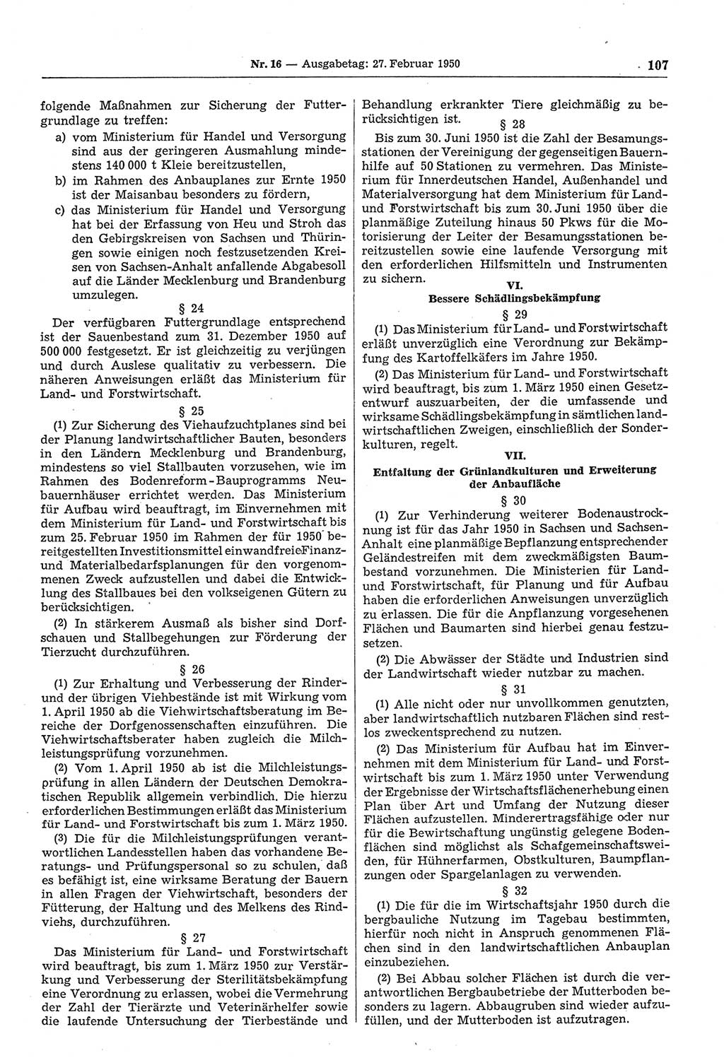 Gesetzblatt (GBl.) der Deutschen Demokratischen Republik (DDR) 1950, Seite 107 (GBl. DDR 1950, S. 107)