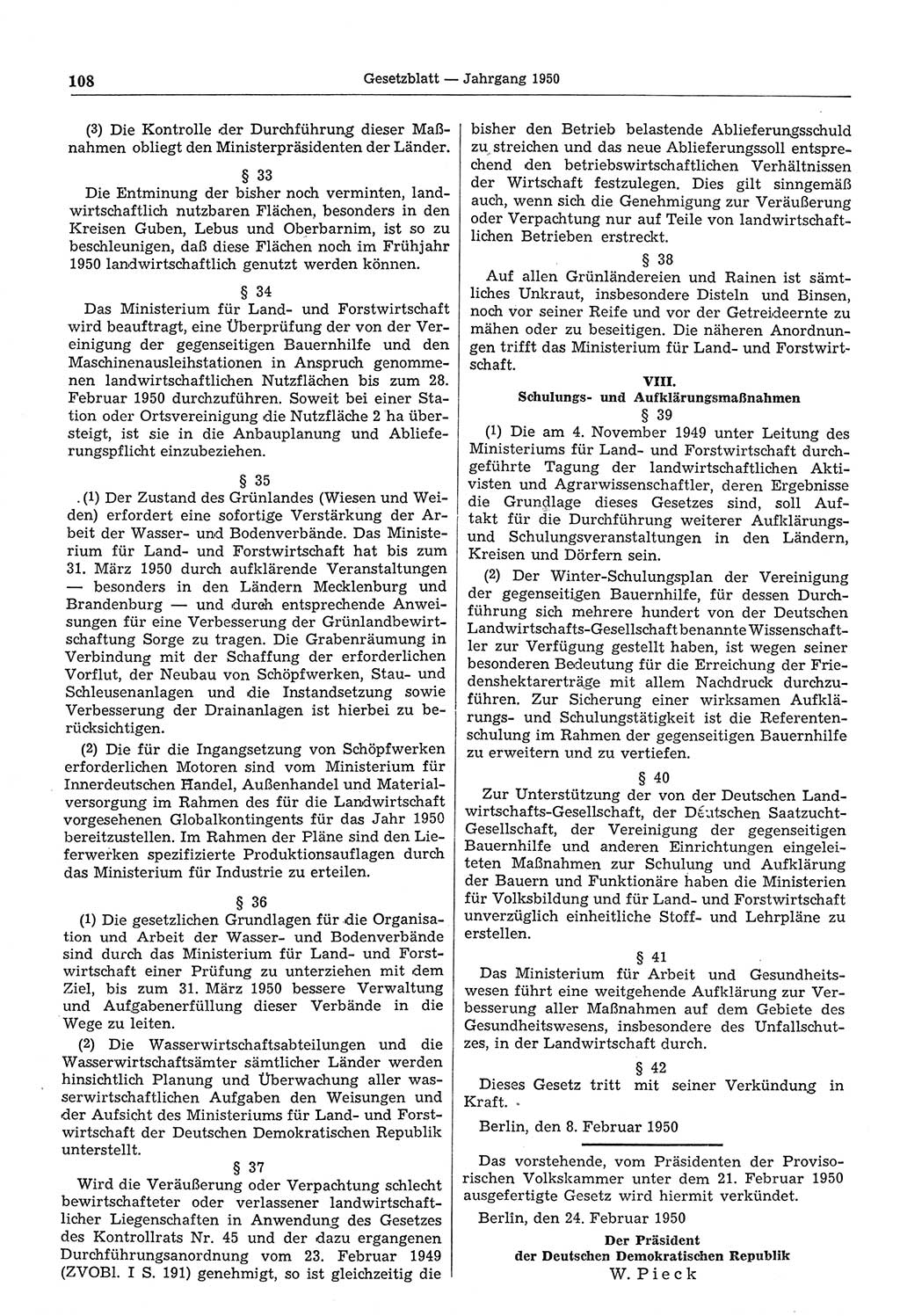 Gesetzblatt (GBl.) der Deutschen Demokratischen Republik (DDR) 1950, Seite 108 (GBl. DDR 1950, S. 108)