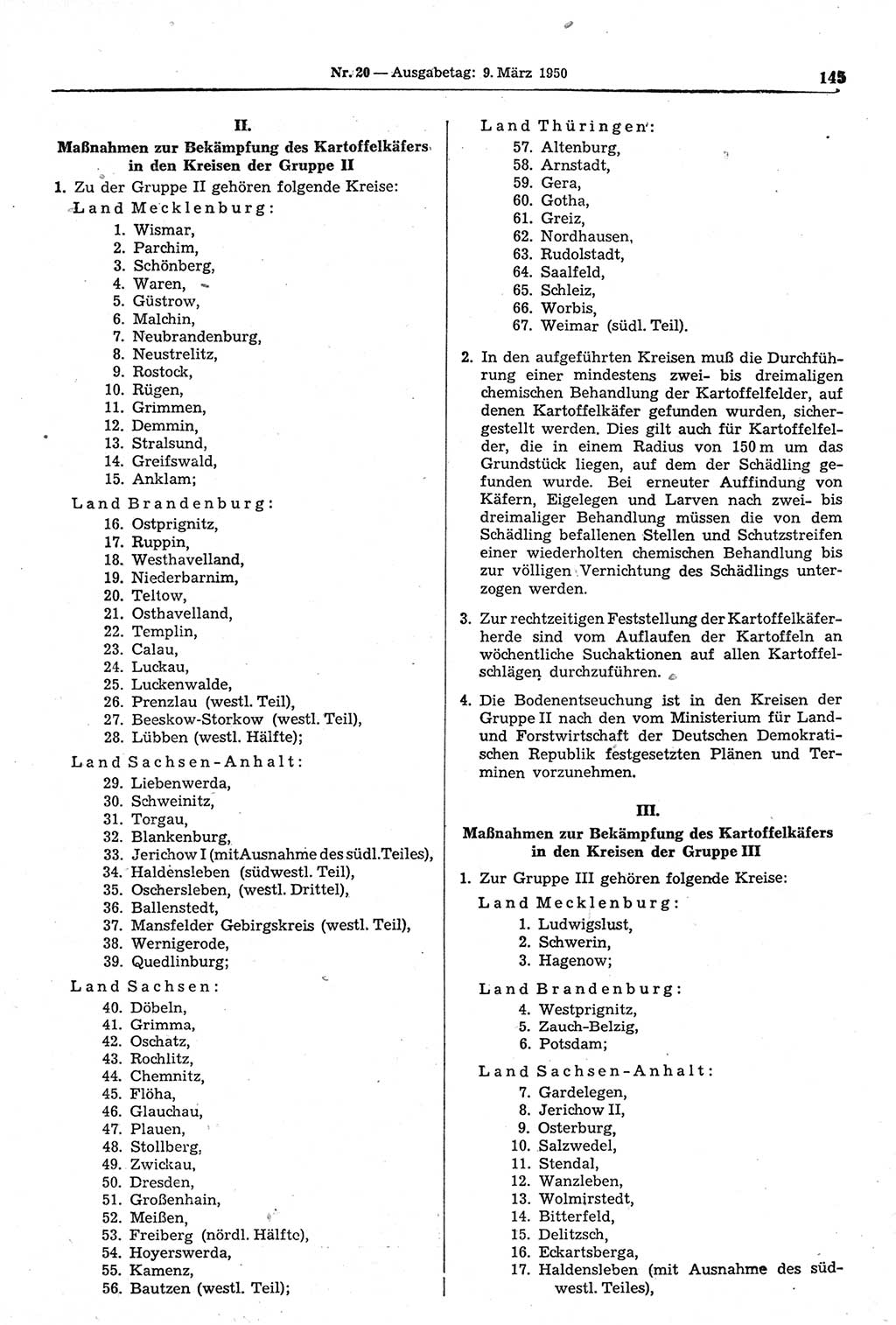 Gesetzblatt (GBl.) der Deutschen Demokratischen Republik (DDR) 1950, Seite 145 (GBl. DDR 1950, S. 145)