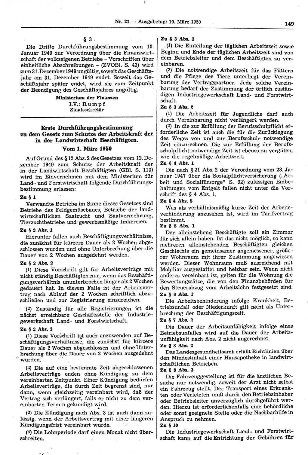 Gesetzblatt (GBl.) der Deutschen Demokratischen Republik (DDR) 1950, Seite 149 (GBl. DDR 1950, S. 149)