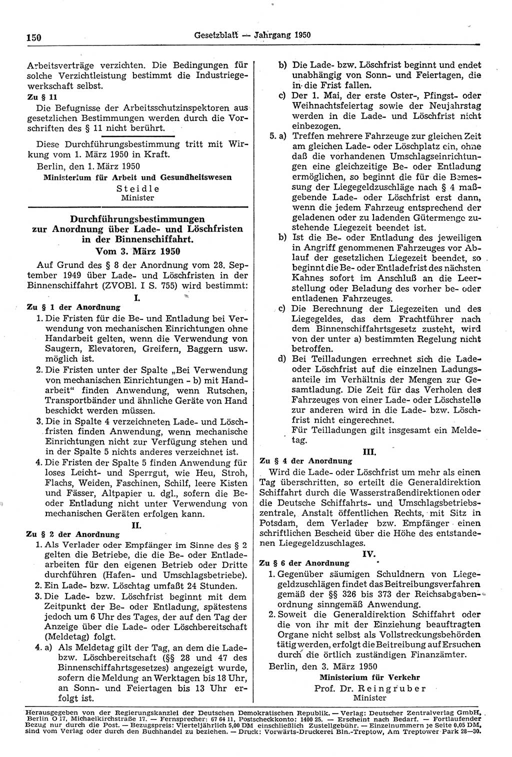 Gesetzblatt (GBl.) der Deutschen Demokratischen Republik (DDR) 1950, Seite 150 (GBl. DDR 1950, S. 150)