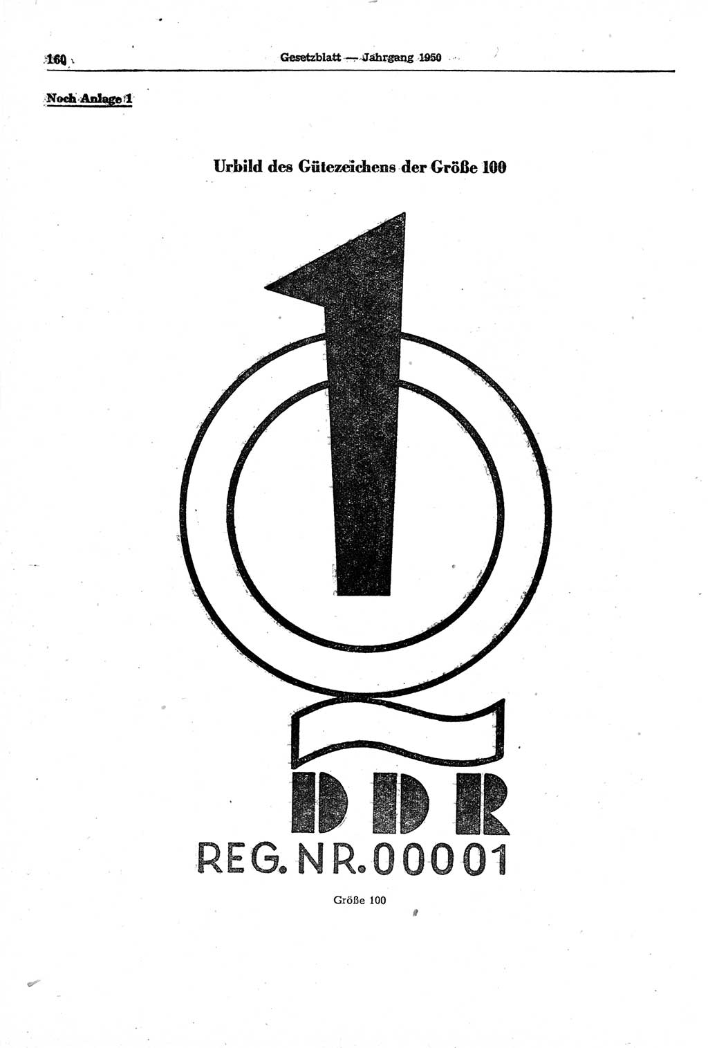 Gesetzblatt (GBl.) der Deutschen Demokratischen Republik (DDR) 1950, Seite 160 (GBl. DDR 1950, S. 160)
