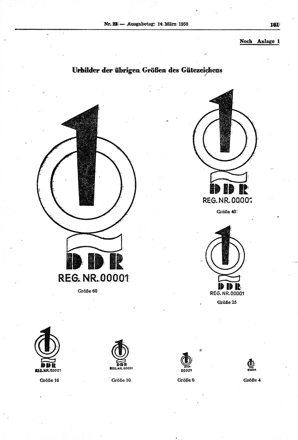 Gesetzblatt (GBl.) der Deutschen Demokratischen Republik (DDR) 1950, Seite 161 (GBl. DDR 1950, S. 161)