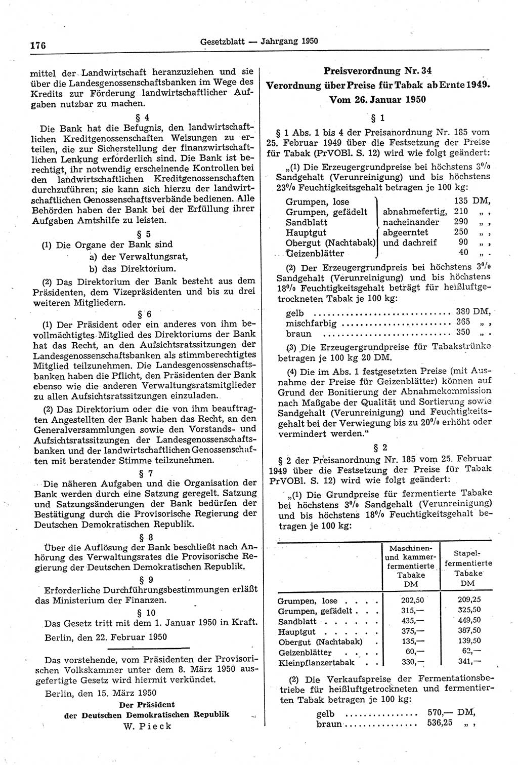 Gesetzblatt (GBl.) der Deutschen Demokratischen Republik (DDR) 1950, Seite 176 (GBl. DDR 1950, S. 176)