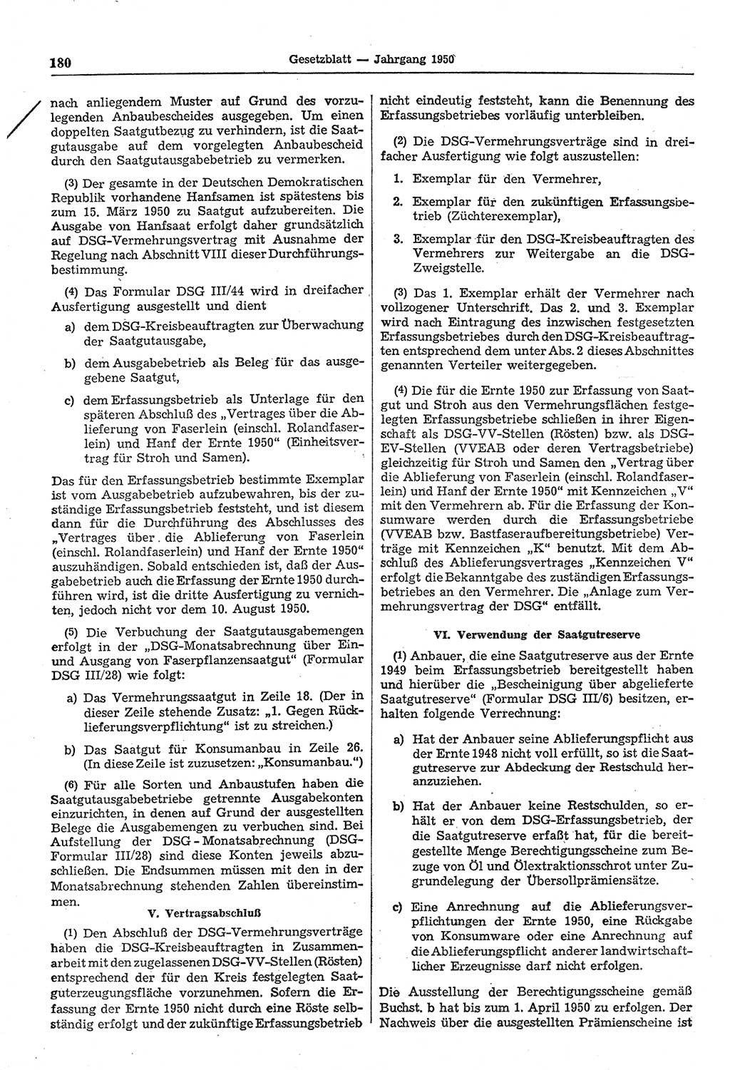 Gesetzblatt (GBl.) der Deutschen Demokratischen Republik (DDR) 1950, Seite 180 (GBl. DDR 1950, S. 180)