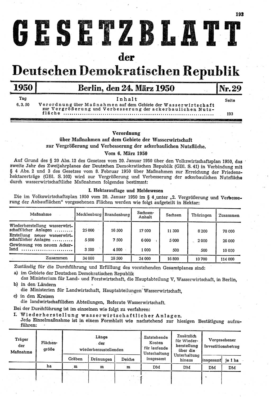 Gesetzblatt (GBl.) der Deutschen Demokratischen Republik (DDR) 1950, Seite 193 (GBl. DDR 1950, S. 193)