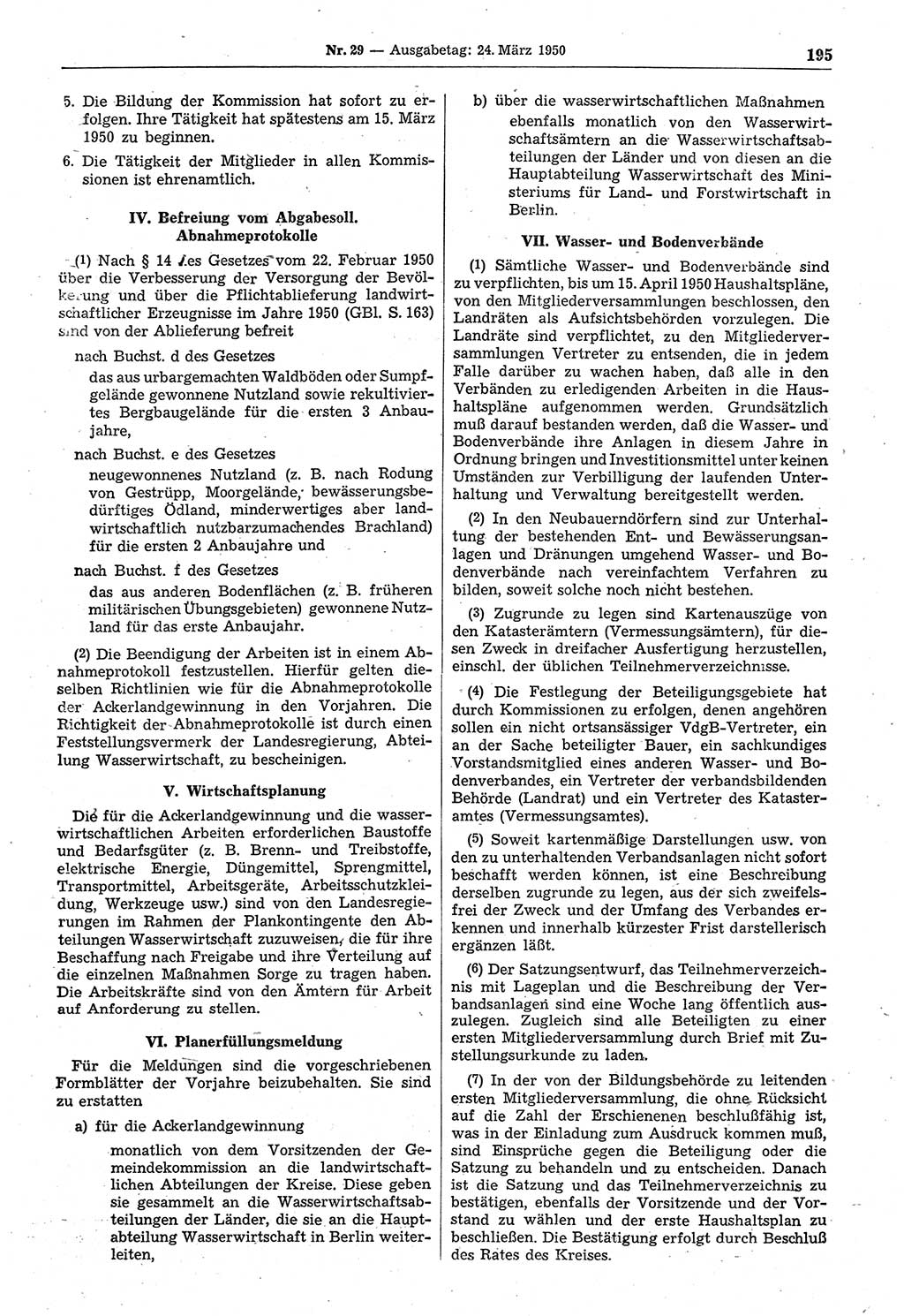 Gesetzblatt (GBl.) der Deutschen Demokratischen Republik (DDR) 1950, Seite 195 (GBl. DDR 1950, S. 195)