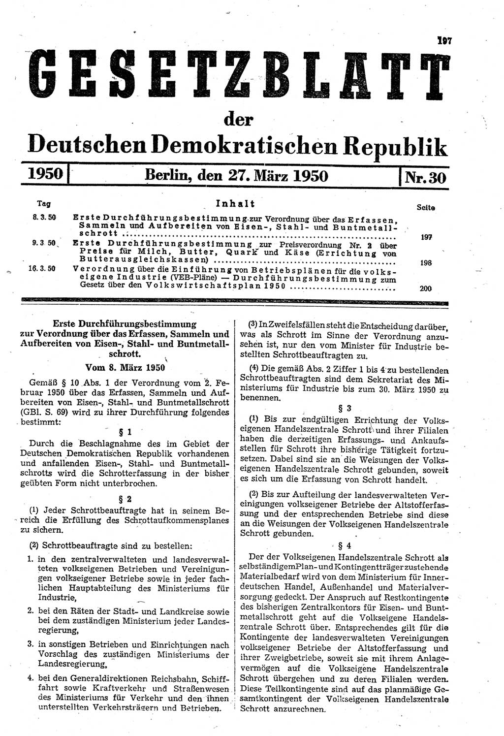 Gesetzblatt (GBl.) der Deutschen Demokratischen Republik (DDR) 1950, Seite 197 (GBl. DDR 1950, S. 197)