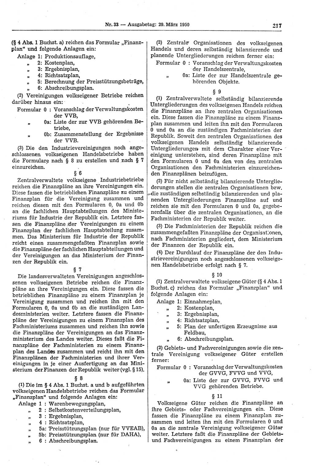 Gesetzblatt (GBl.) der Deutschen Demokratischen Republik (DDR) 1950, Seite 217 (GBl. DDR 1950, S. 217)