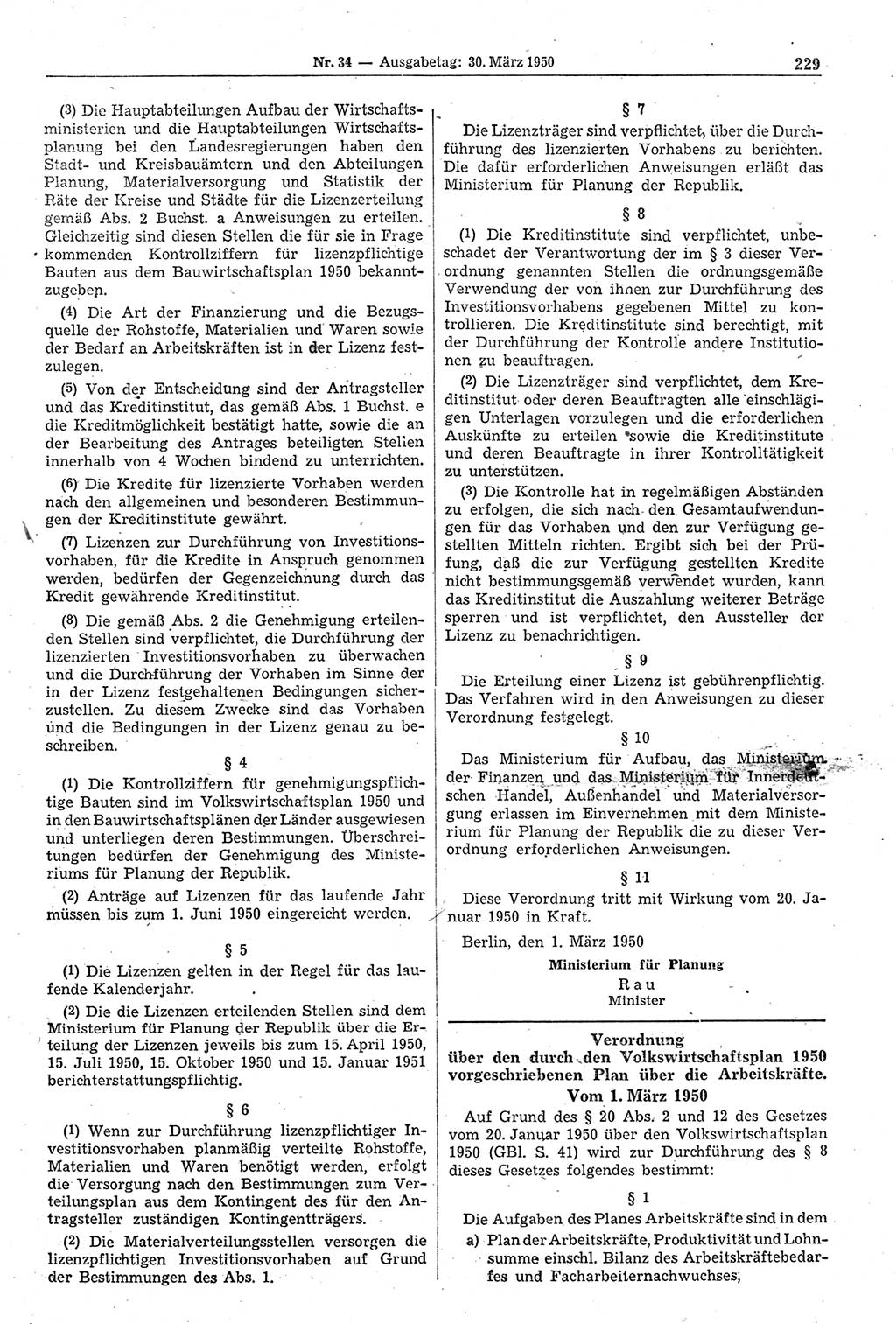 Gesetzblatt (GBl.) der Deutschen Demokratischen Republik (DDR) 1950, Seite 229 (GBl. DDR 1950, S. 229)