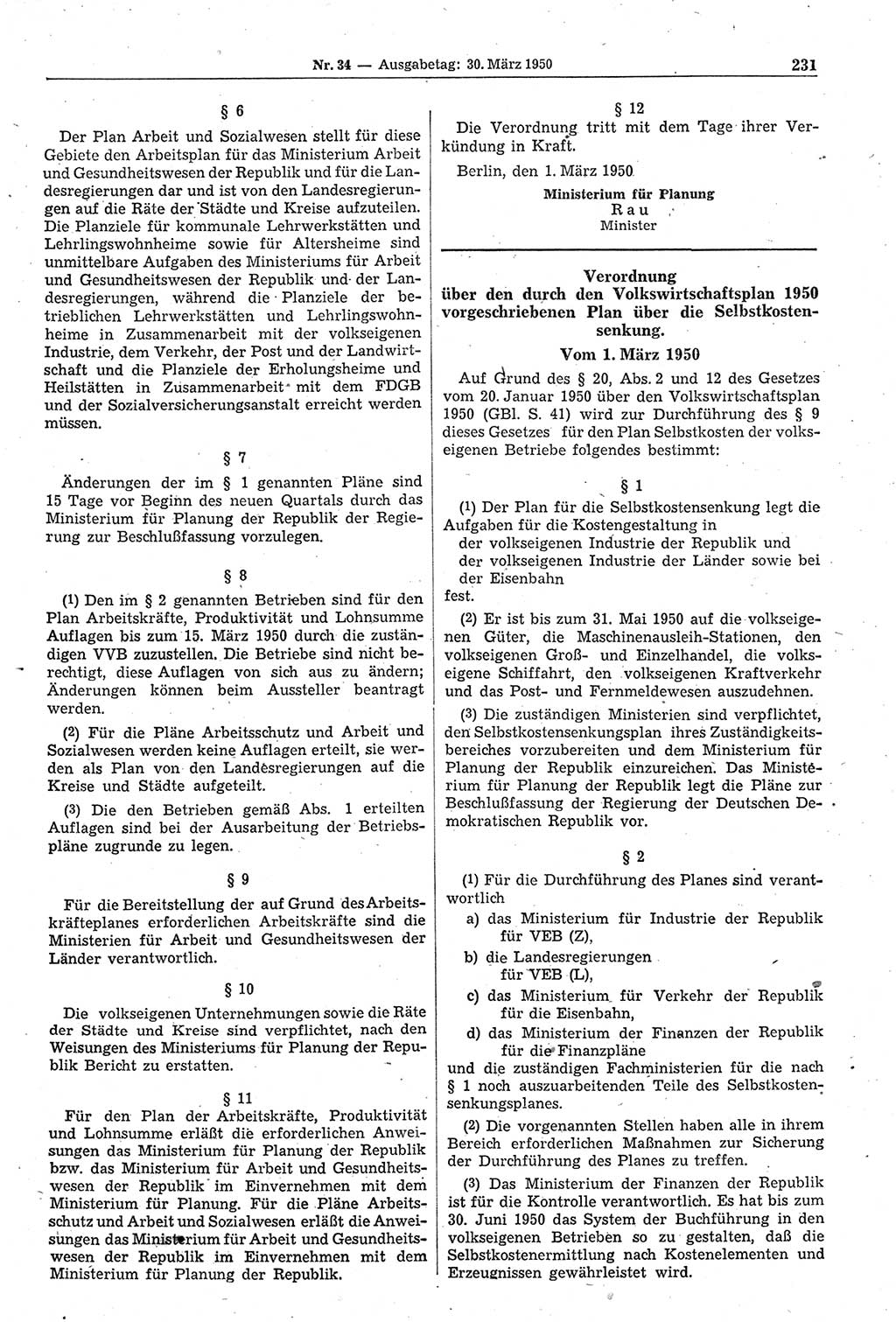 Gesetzblatt (GBl.) der Deutschen Demokratischen Republik (DDR) 1950, Seite 231 (GBl. DDR 1950, S. 231)