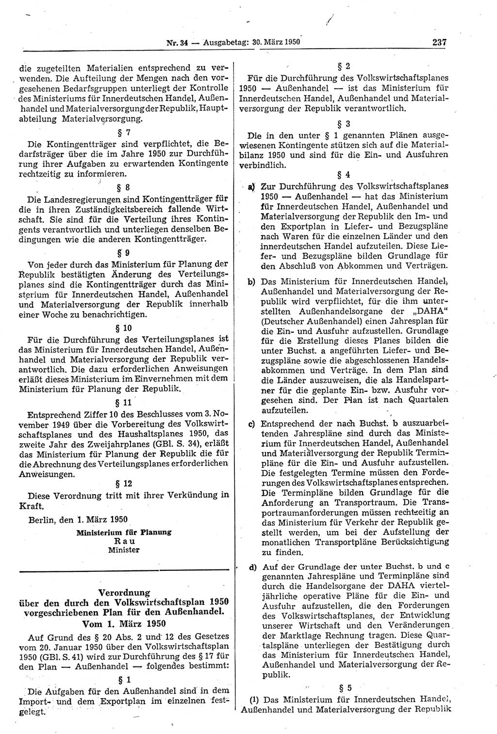 Gesetzblatt (GBl.) der Deutschen Demokratischen Republik (DDR) 1950, Seite 237 (GBl. DDR 1950, S. 237)