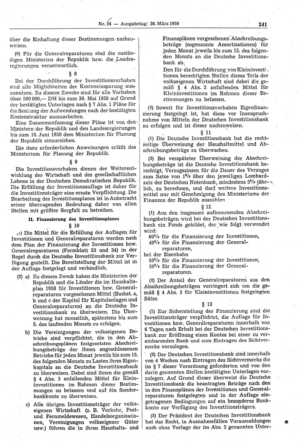 Gesetzblatt (GBl.) der Deutschen Demokratischen Republik (DDR) 1950, Seite 241 (GBl. DDR 1950, S. 241)